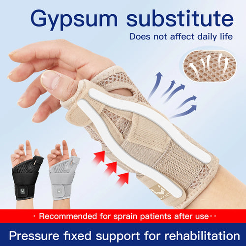 Beige mesh wrist support brace for orthopedic pain relief and sprain rehabilitation.