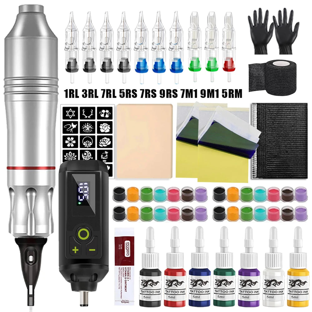Professional Wireless Tattoo Machine Kit for PMU and Microblading Permanent Makeup Machines 7 Ink Pen Kit 4 Tidesmit