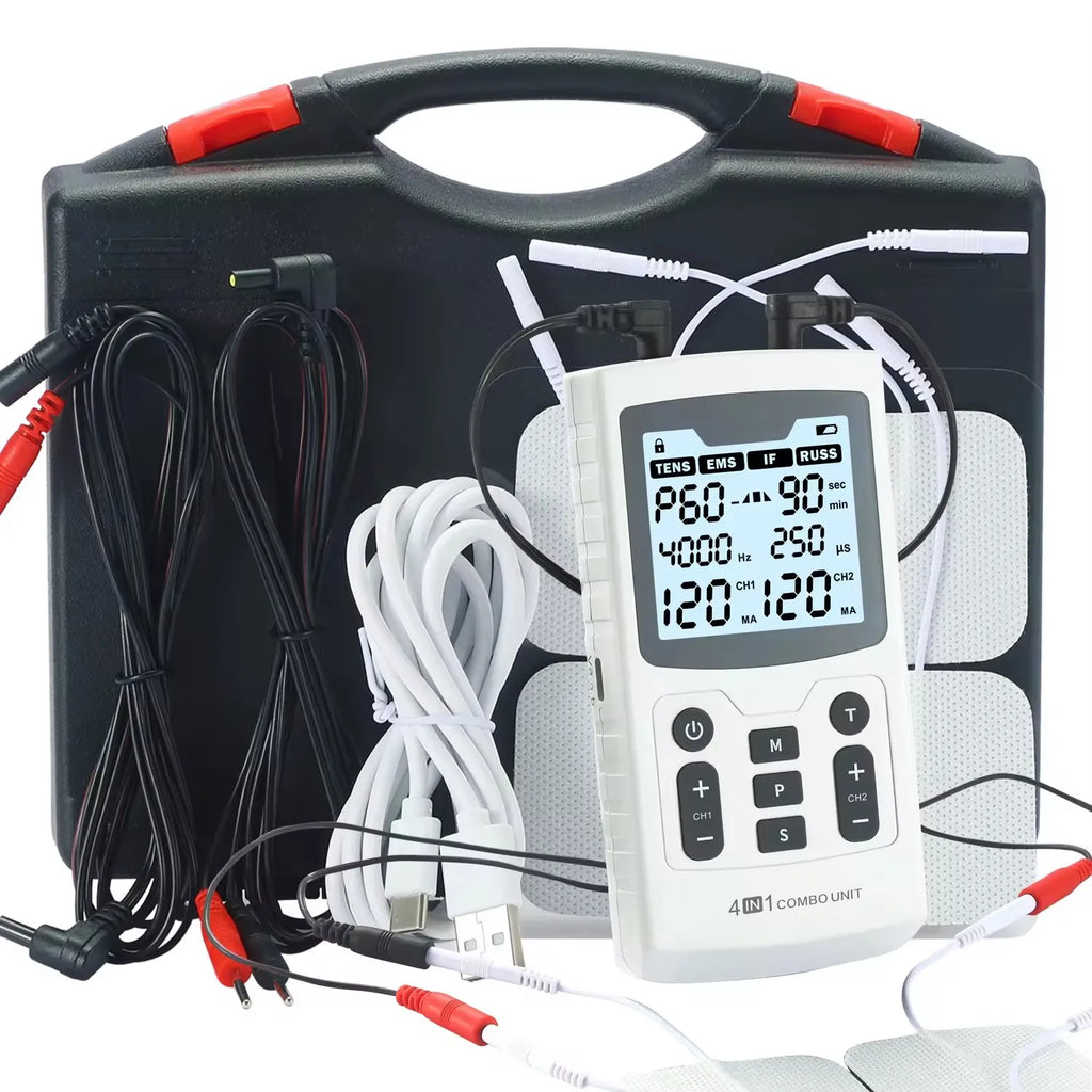 TENS Muscle Stimulator 4-in-1 Massager with Heat Therapy Back Massage Instrument Silver Tidesmit