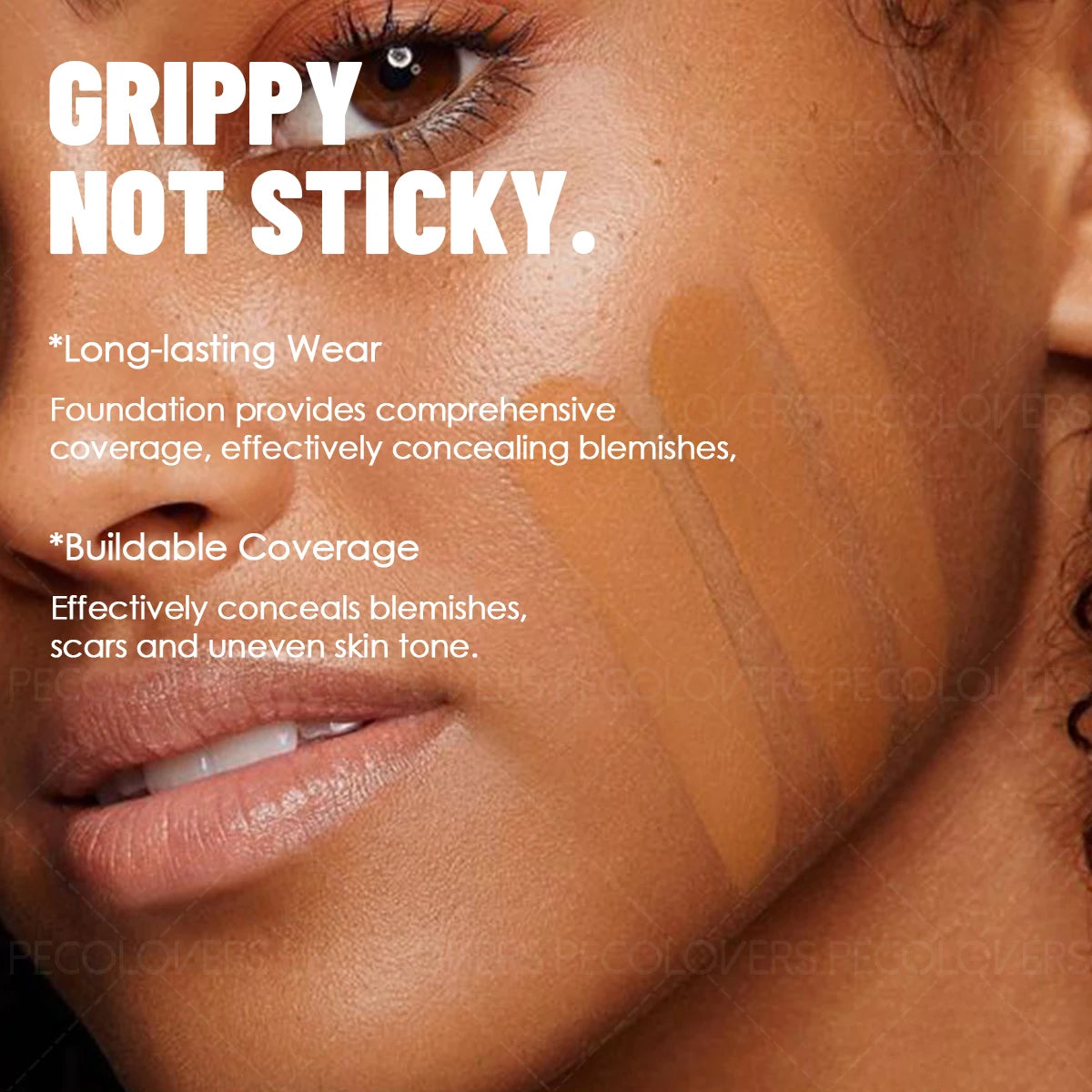 Tidesmit full coverage face foundation texture close-up featuring long-lasting waterproof oil-control makeup formula