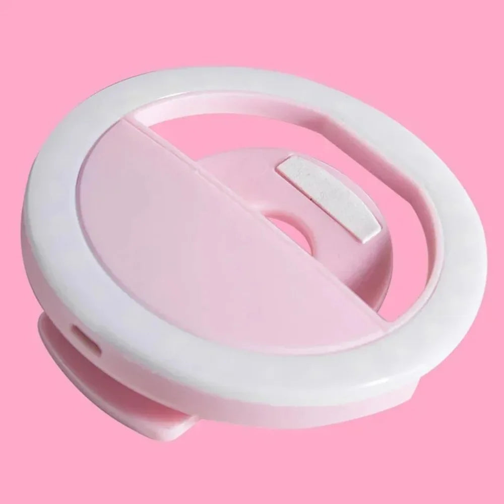 LED Selfie Ring Light, 3-Level Brightness, Portable USB Pink Tidesmit