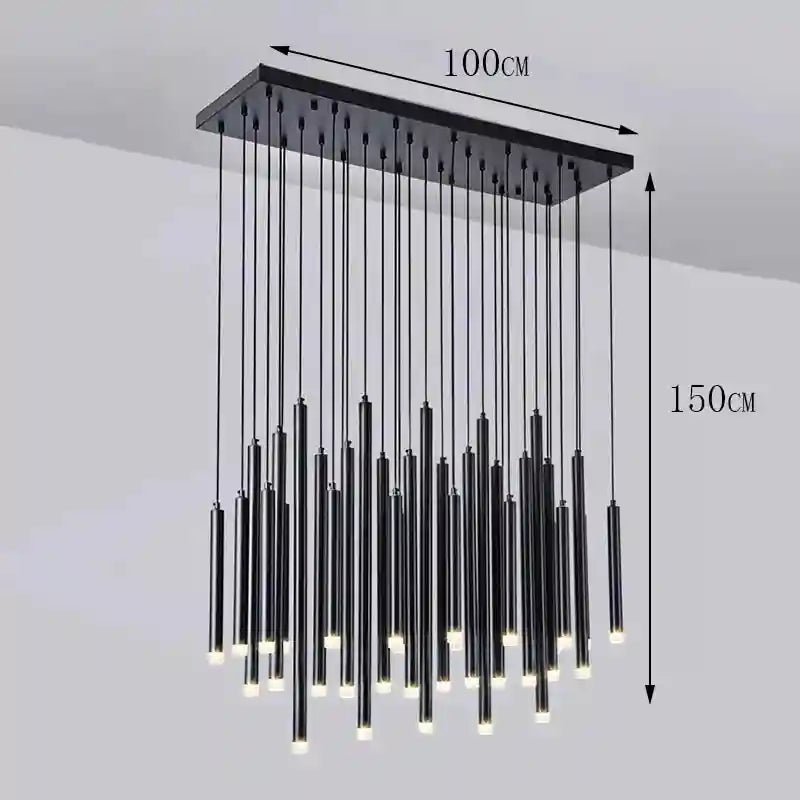 Crystal Stair LED Ring Light | Modern Dimmable Hanging Chandelier black 33heads Tidesmit