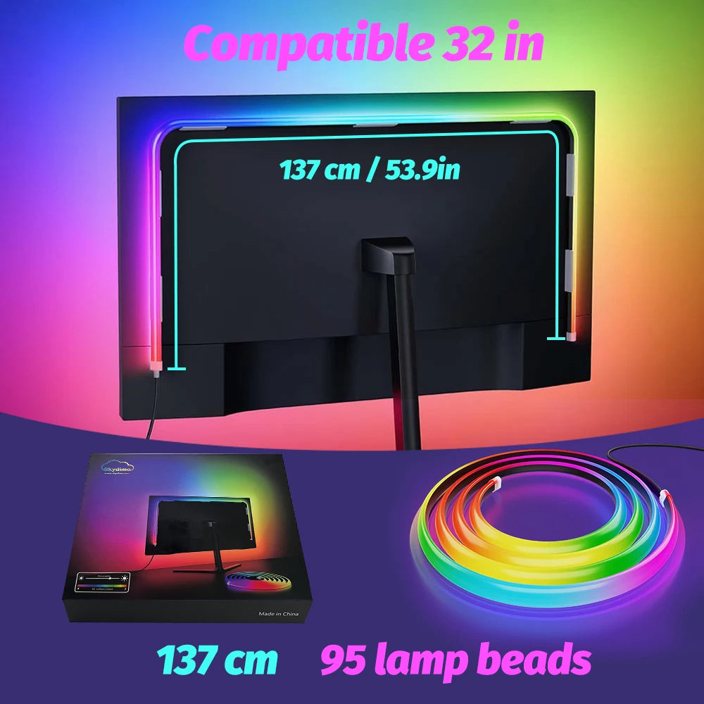 RGB Computer Monitor Screen SYNC Light Strip Backlights Light Bar Sync with Screen Color/Music Double USB Desk Gaming