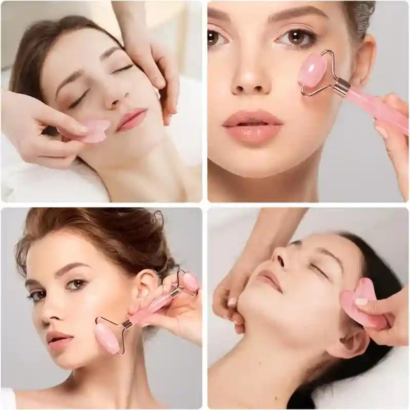 Ice Face Roller and Gua Sha Set - Pink Facial Lifting & Massage Tool Eye Massage Instrument Tidesmit