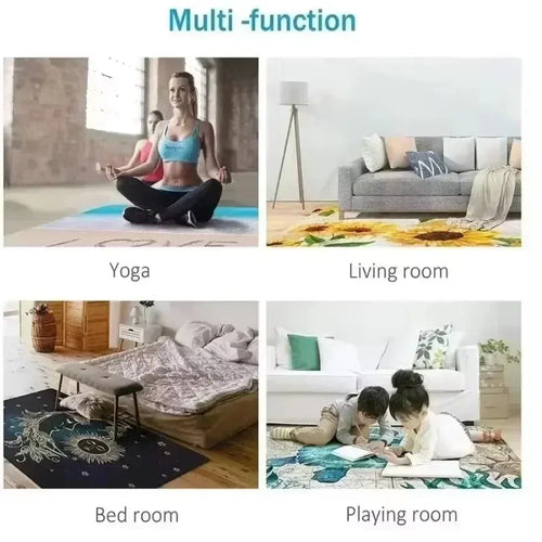 HRC Honda logo non-slip smart yoga mat, side angle view of multi-functional decorative floor area rug for home use.