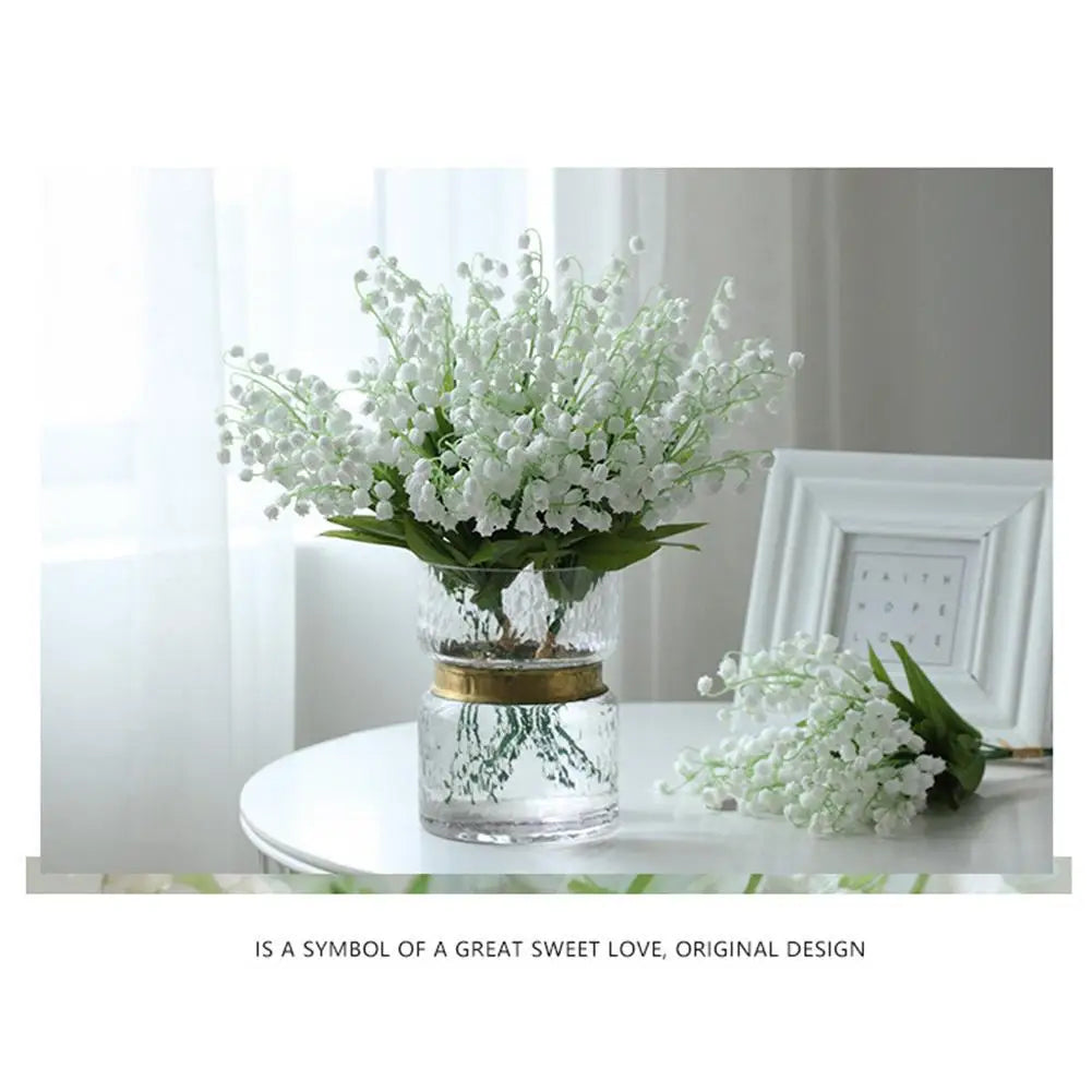 1 Pcs Artificial Flower Lily Of The Valley Flower Bunch W/ 3 Bunch White Green For Home Decoration Accessories