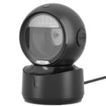 Black desktop omnidirectional 2D barcode scanner front view with scan window