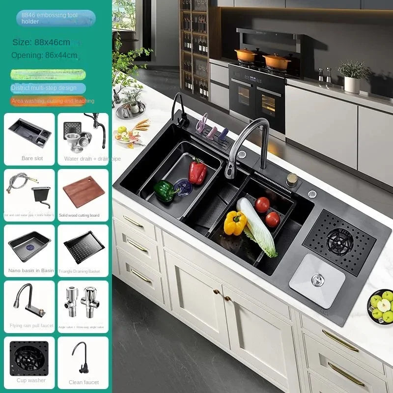 Flying RainWaterfall Sink Stainless Steel Large Big Single Garbage Can Waste Sink Kitchen Household Washbasin Handmade Sinks
