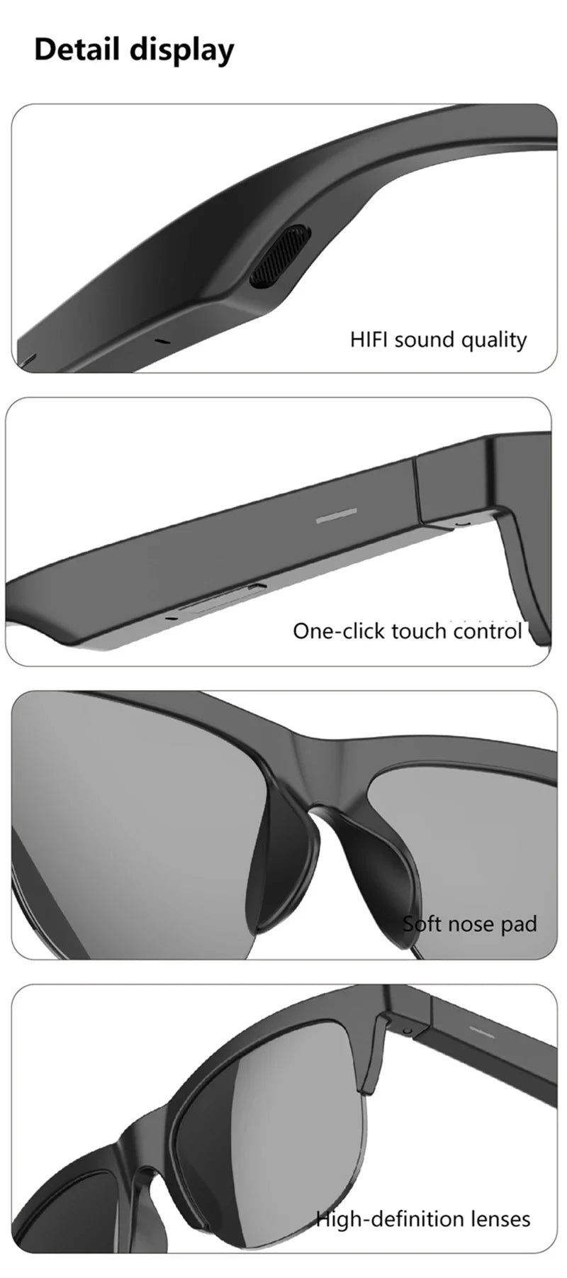 Bluetooth Sunglasses with Spatial Audio & UV Protection - Black Tidesmit