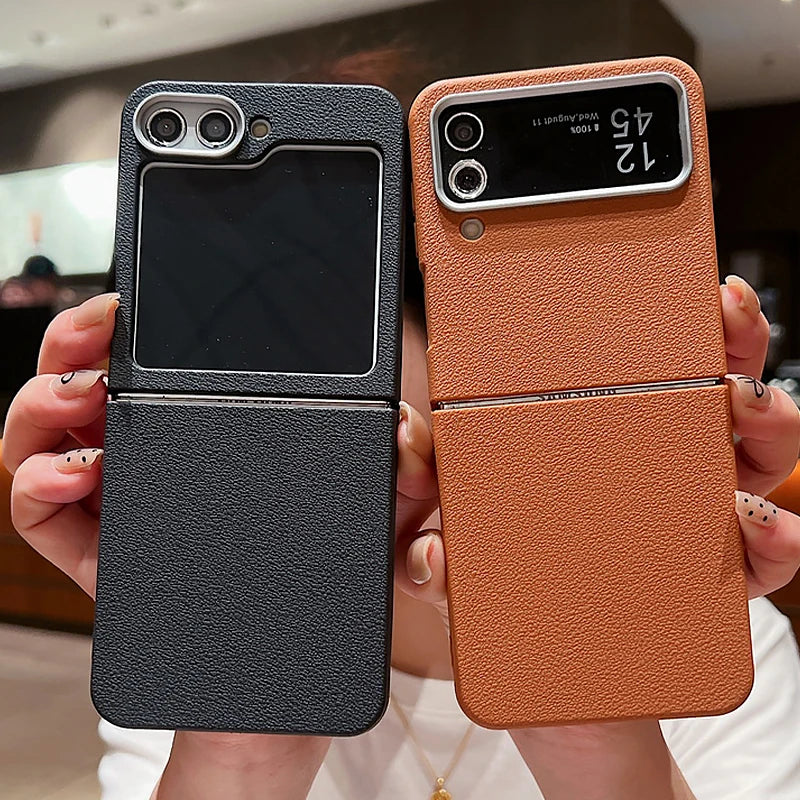 Samsung Z Flip 7 Leather Case - Slim Shock-Absorbing Folding Cover Grey Tidesmit