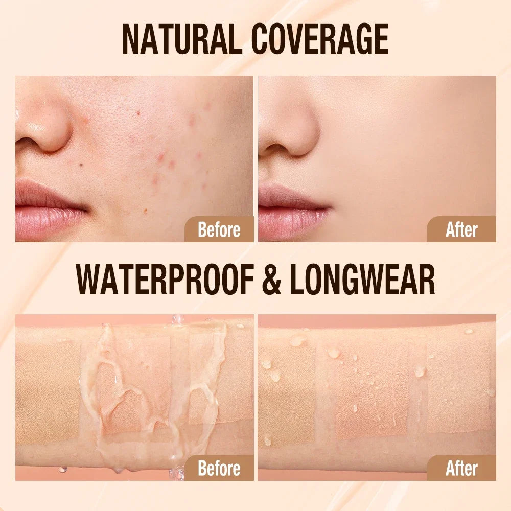 Tidesmit O.TWO.O liquid foundation texture close-up showing high coverage waterproof makeup base with SPF30