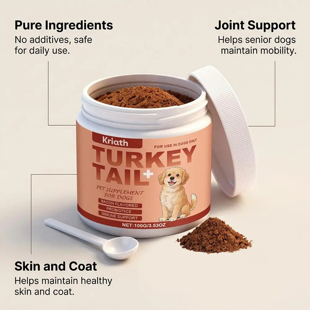 Dog Immune Support Supplement Turkey Tail Mushroom Powder With Probiotics Bacon Flavor For Gut Health And Defense System 3.53oz