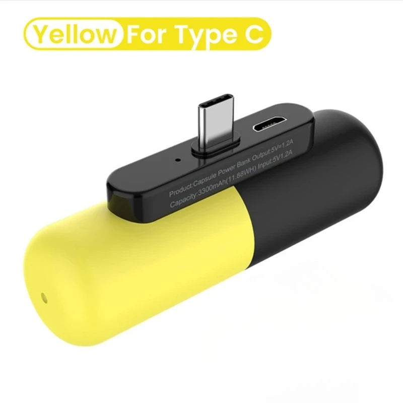 Mini Portable Charger 3000mAh for iPhone and Android - Fast Charging Type-C Yellow Tidesmit