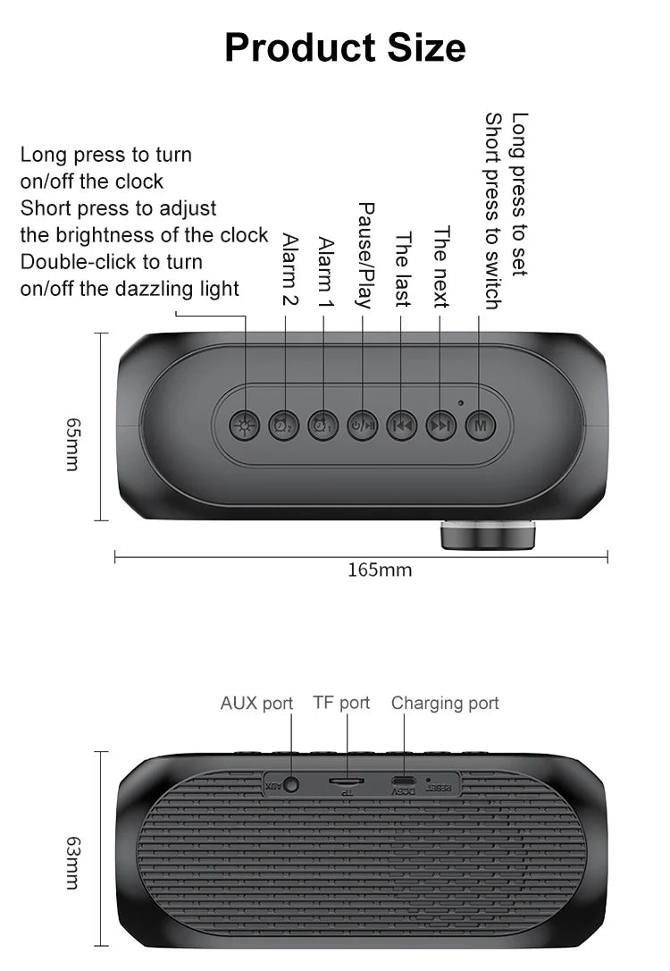 Wireless Bluetooth Speaker Alarm Clock Portable Radio FM Subwoofer Sound Box Music Mini Lamp Woofers Caixa De Som Coluna Bocina