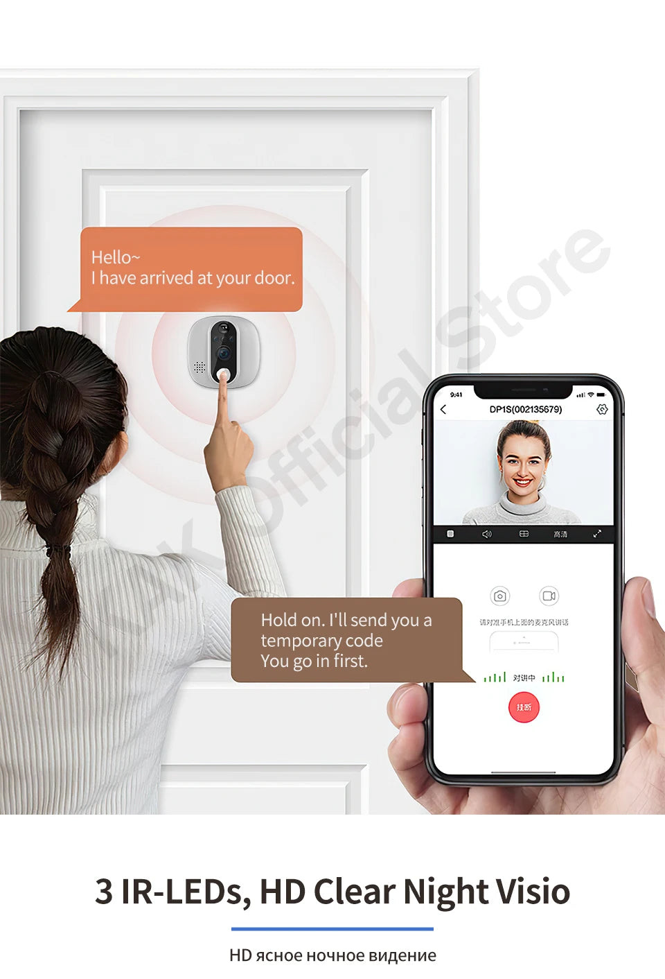 KAK Wifi Smart Door Bell Camera 4.3" Video Door Peephole Door Viewer 170 Degree Motion Detection Tuya APP Alexa Google Assistant