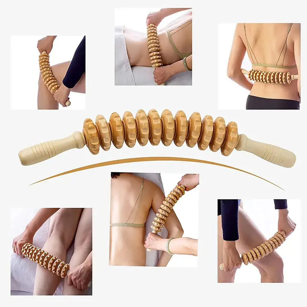 Fascia Massager Roller – Wood Grooved Manual Deep Tissue Tool Back Massage Instrument Tidesmit