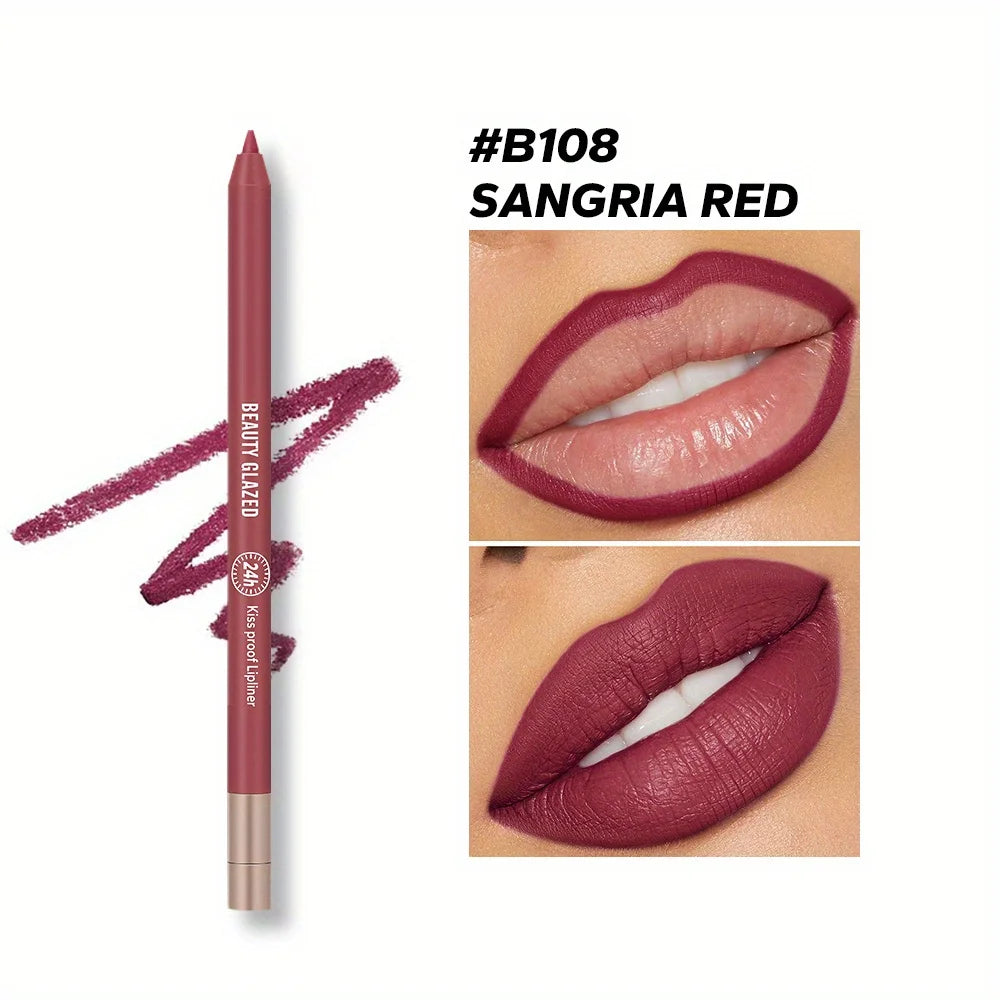Beauty Glazed waterproof matte lip liner in Sangria Red, high-pigment long-lasting lip shaping makeup pencil.