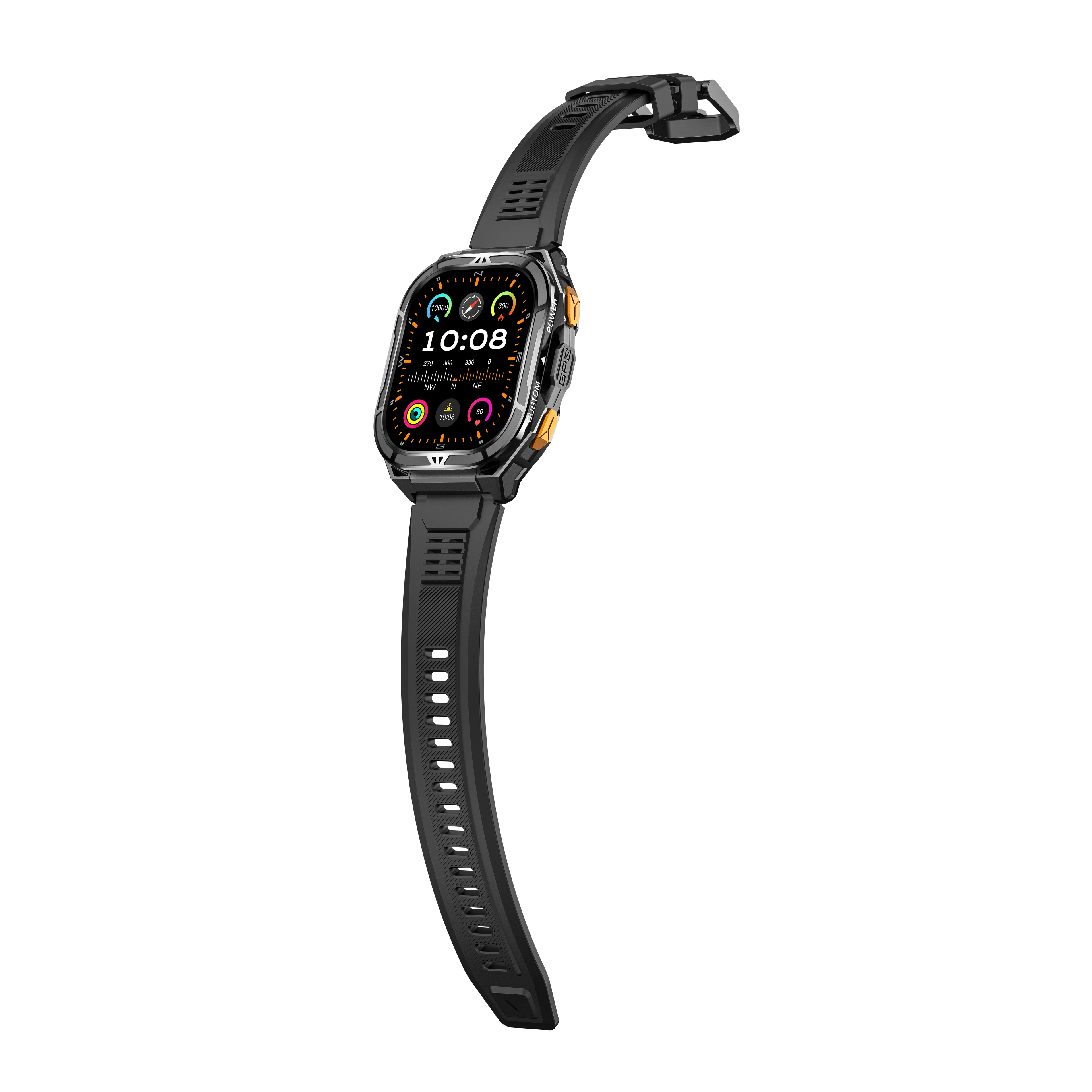 YLL-HRS X05 Smart Watch-AMOLED Square Display Android OS GPS Navigation SOS Button Heart Rate Sleep Activity Tracker Qibla Direc