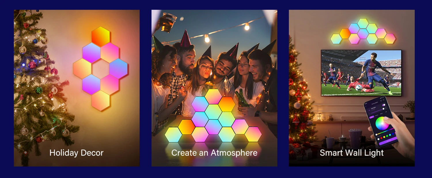 RGB Hexagonal Smart Wall Lamp - Modular Music Sync LED Lighting Kit Tidesmit