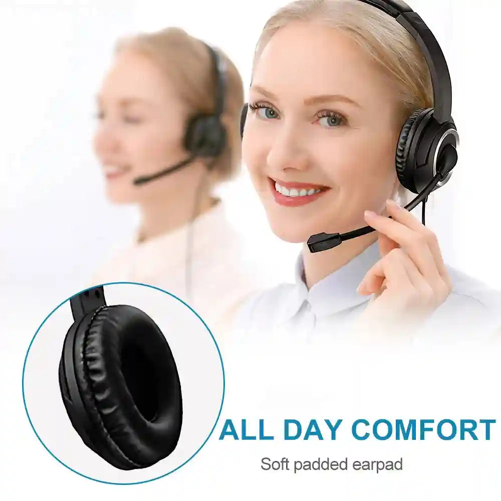 USB Wired Headset with Noise Cancelling Mic for PC Laptop - Black Tidesmit