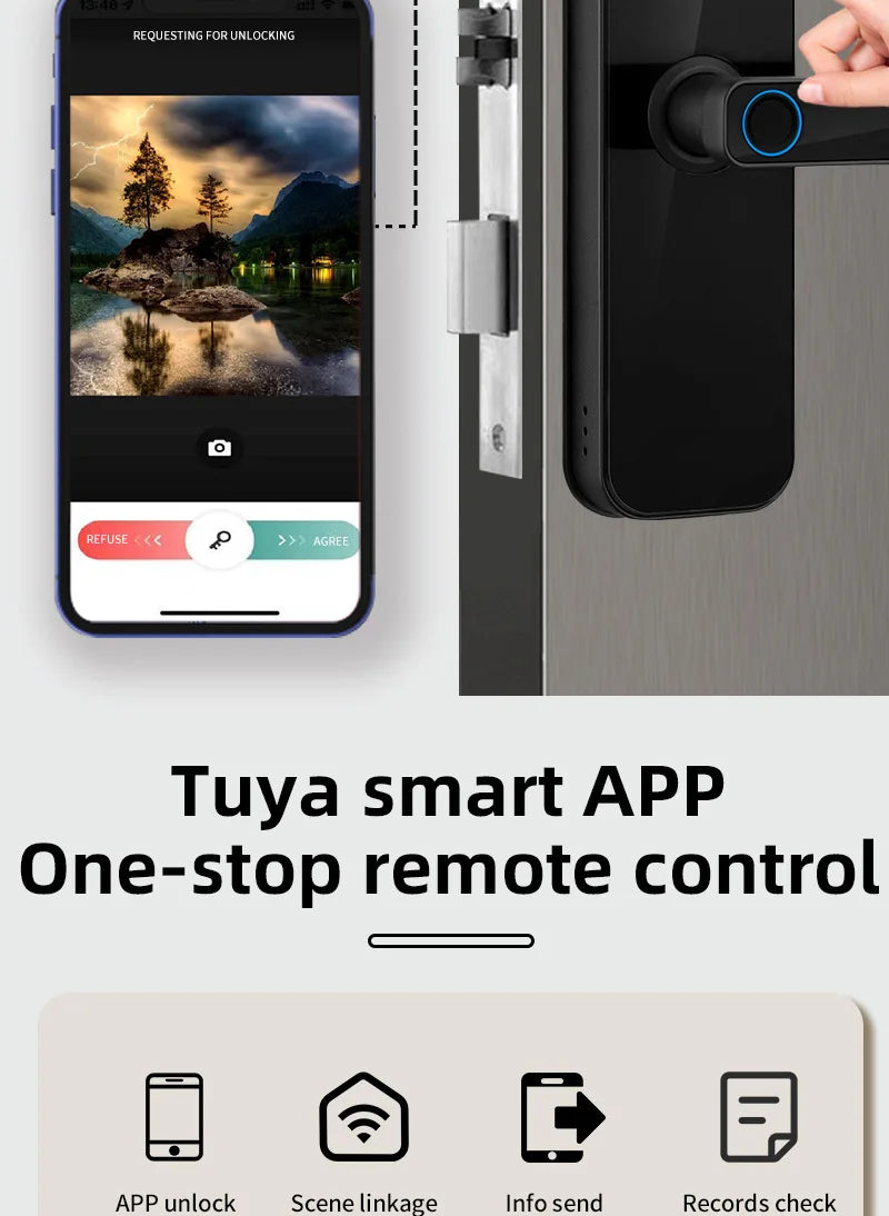 New Biometric Digital Electronic Smart Door Lock With Camera Fingerprint Tuya Wifi Smart Card Password Key Unlock