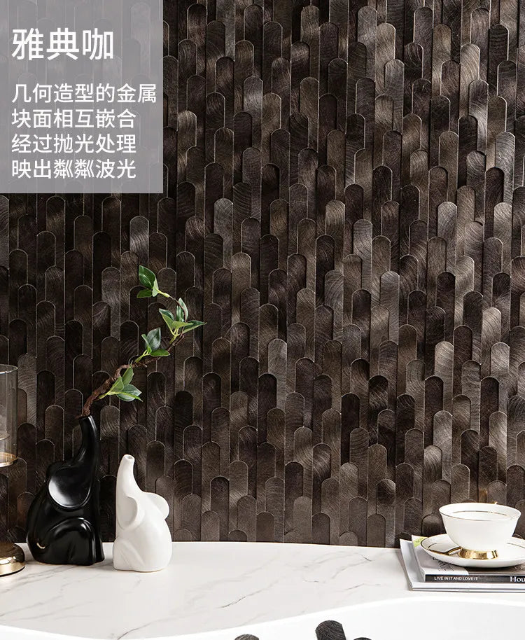 Long Strip 3D Metal Mosaic Tile Peel and Stick Self Adhesive Wall Sticker for Coffee Bar Bathroom Backsplash Wall Decor