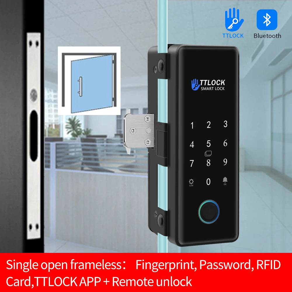 Bluetooth TTLOCK APP Unlock Control Smart Glass Door Lock Electronic Biometric Fingerprint Electric Lock Password 13.56Mhz RFID