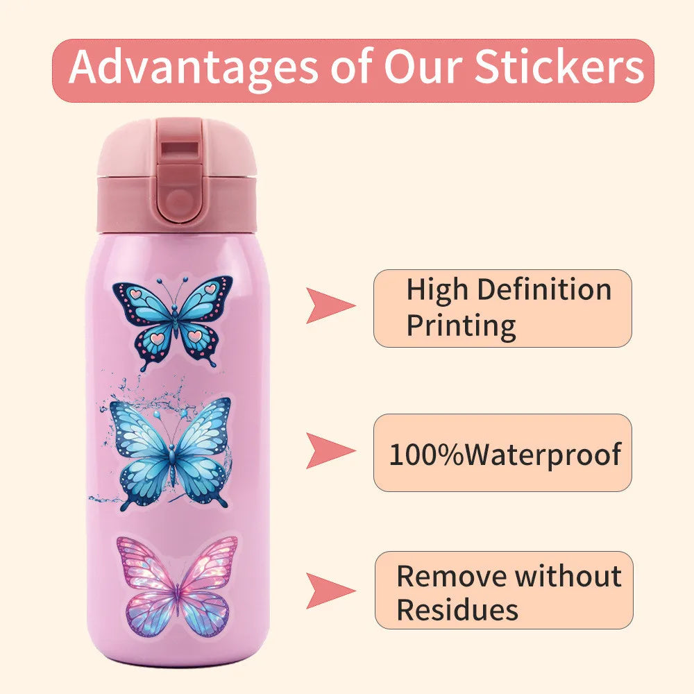 60 PCS Colorful Butterfly Sticker Pack - Waterproof Transparent PET Decals, Great as Journal LanLanStickersWorld Store