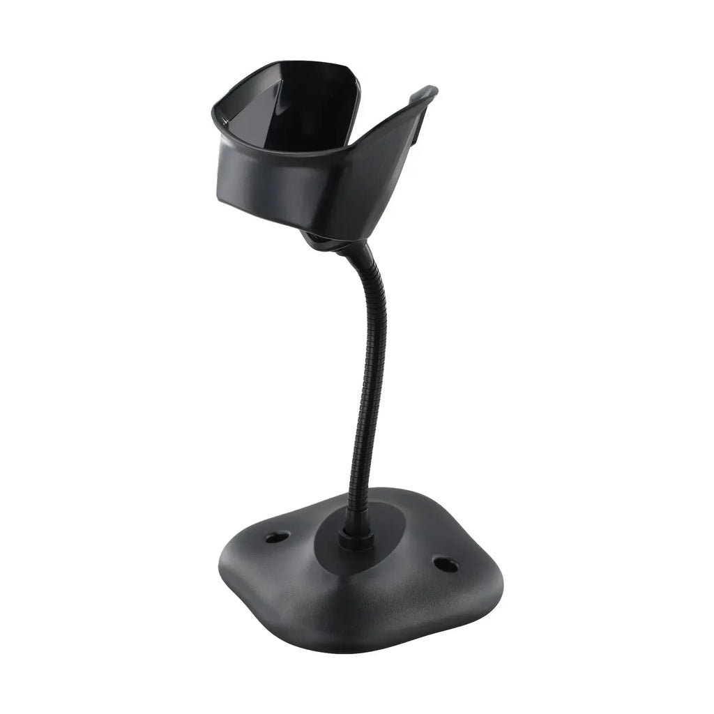 Adjustable barcode scanner bracket stand with steel neck and stable base, black