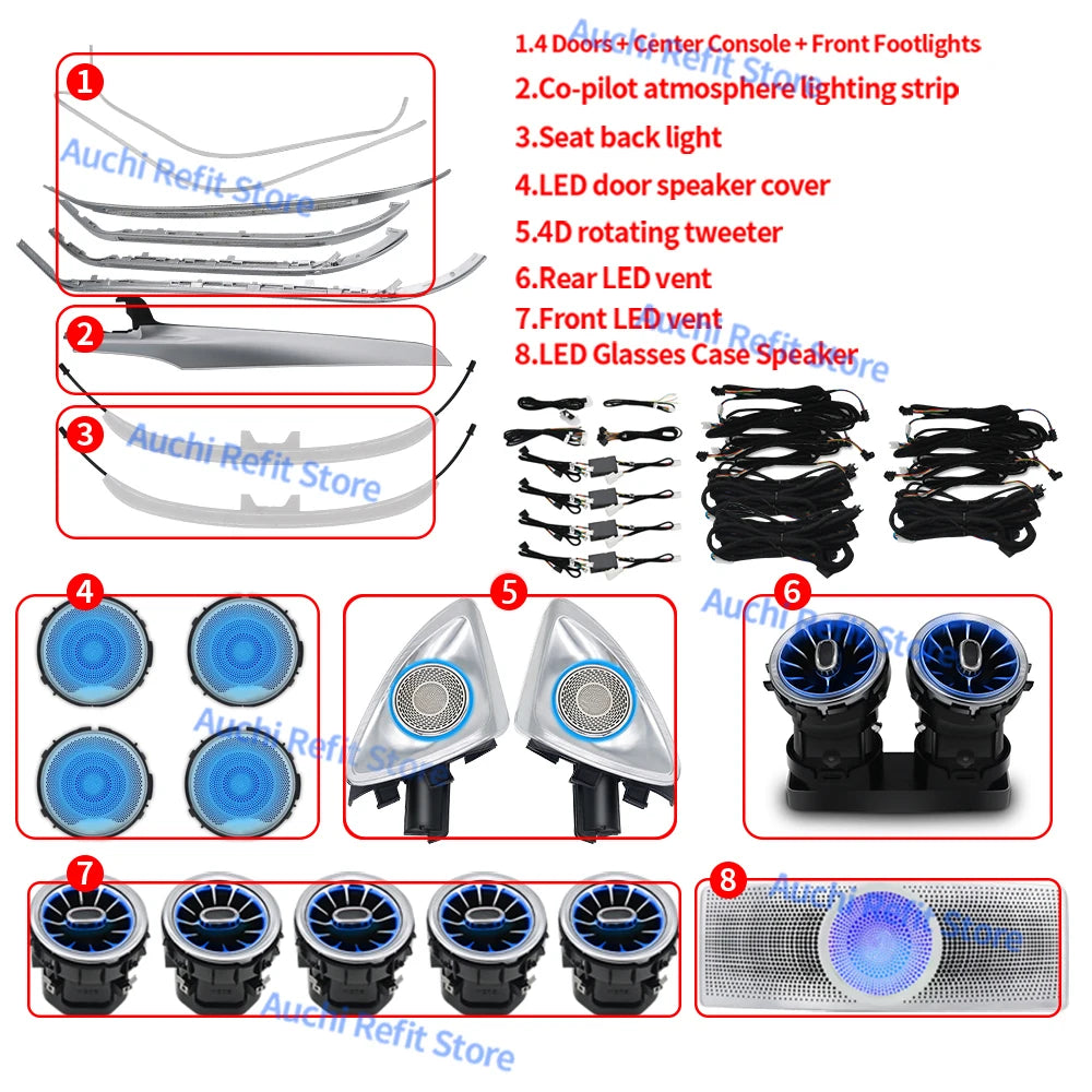 Mercedes-Benz W205 Ambient LED Vents - 64-Color Lighting Kit LHD Suit 1 Tidesmit
