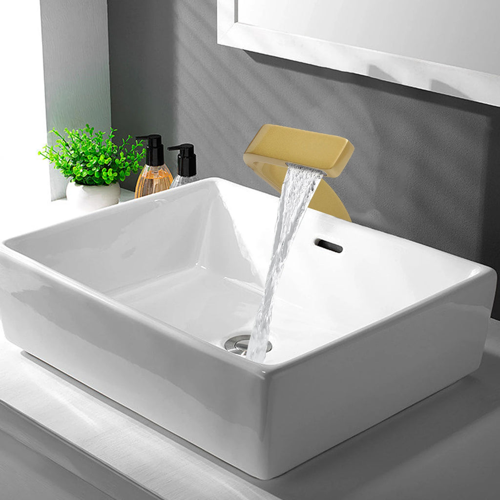 Gold Bathroom Waterfall Mixer Tap Modern Washbasin Faucet Copper Basin Tap Elegant Lift Off Type
