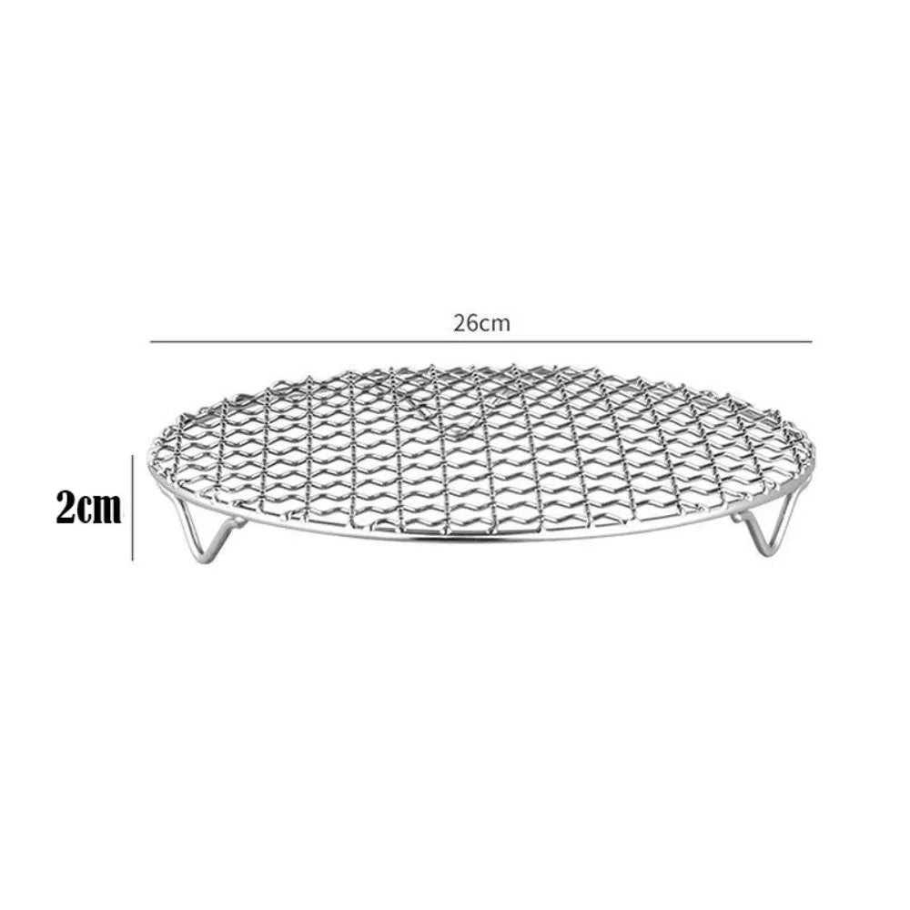 Portable Round Air Fryer Rack Stainless Steel Stackable Grid Grill with Foot Cooling Rack Home Kitchen Oven Steamer Cooker