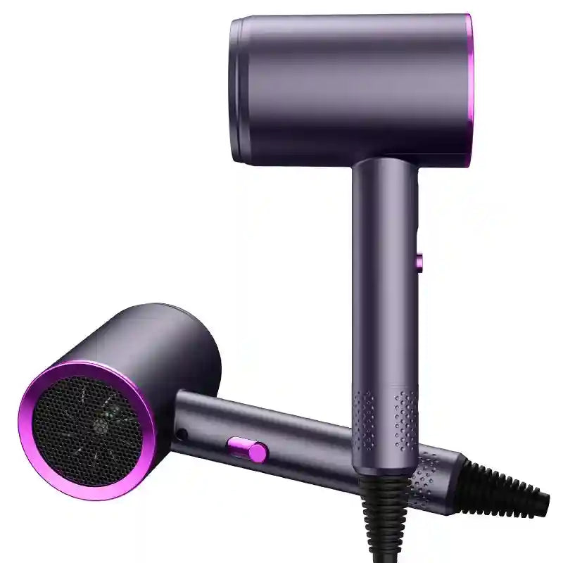 Purple high-speed electric hair dryer with hot and cold settings for professional home hair care and quick drying.