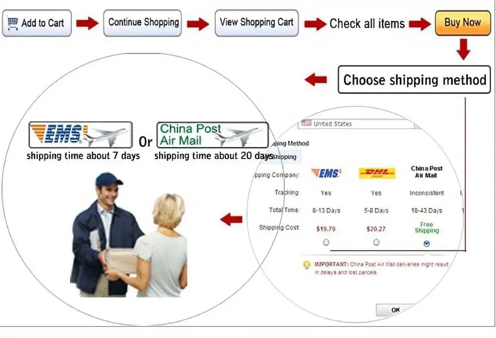 Shopping and shipping method infographic for product delivery options