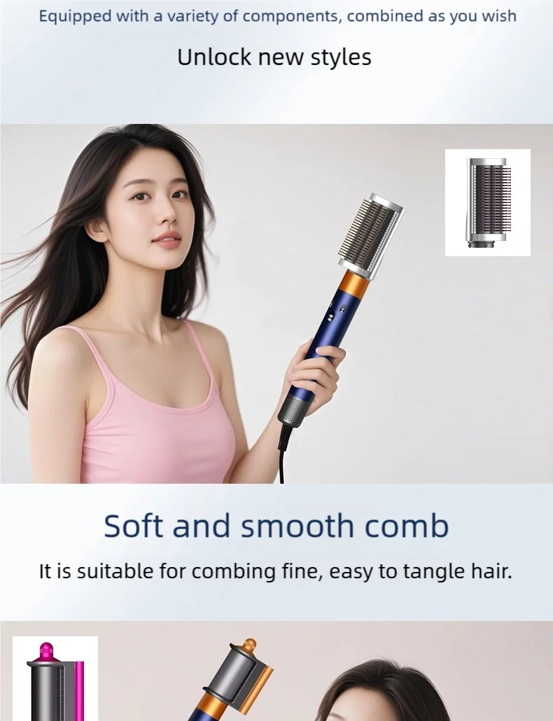 Blue 6-in-1 ionic hair styler and blow dryer brush with comb attachment for fast, smooth professional styling.