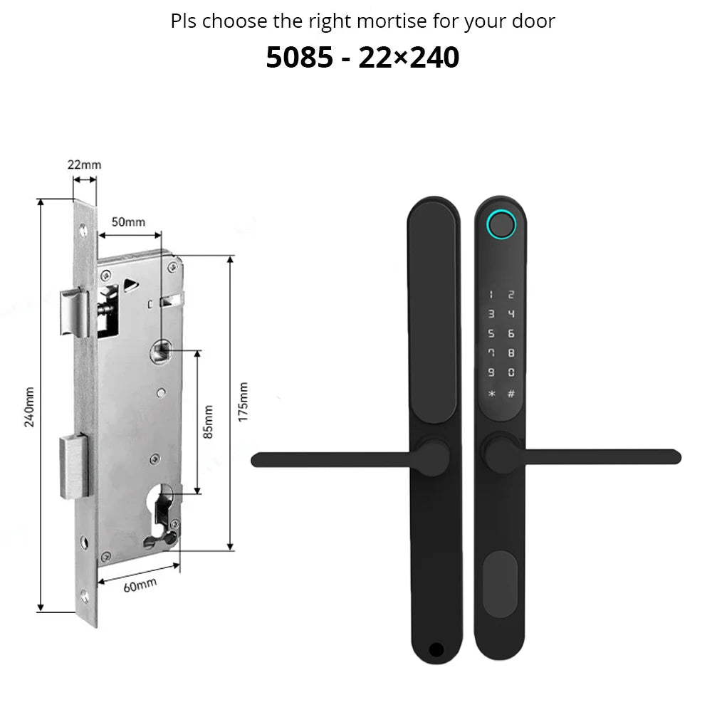 85 Lock Body Smart Lock For Aluminum Patio Glass Door Smart Life APP App Handle Fingerprint Electronic Digital Lock