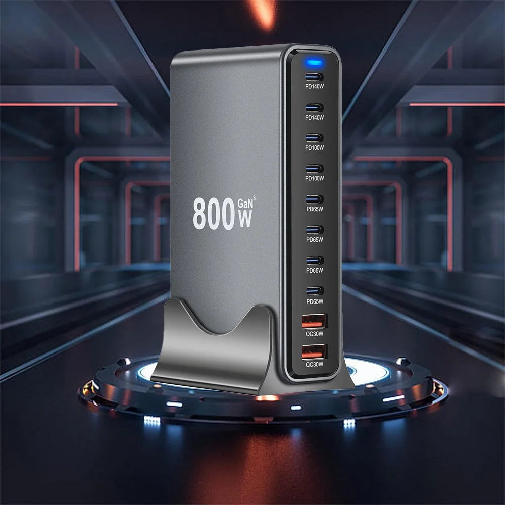 Tidesmit 800W GaN 10-Port USB-C Desktop Charger for Multi-Device Fast Charge Tidesmit