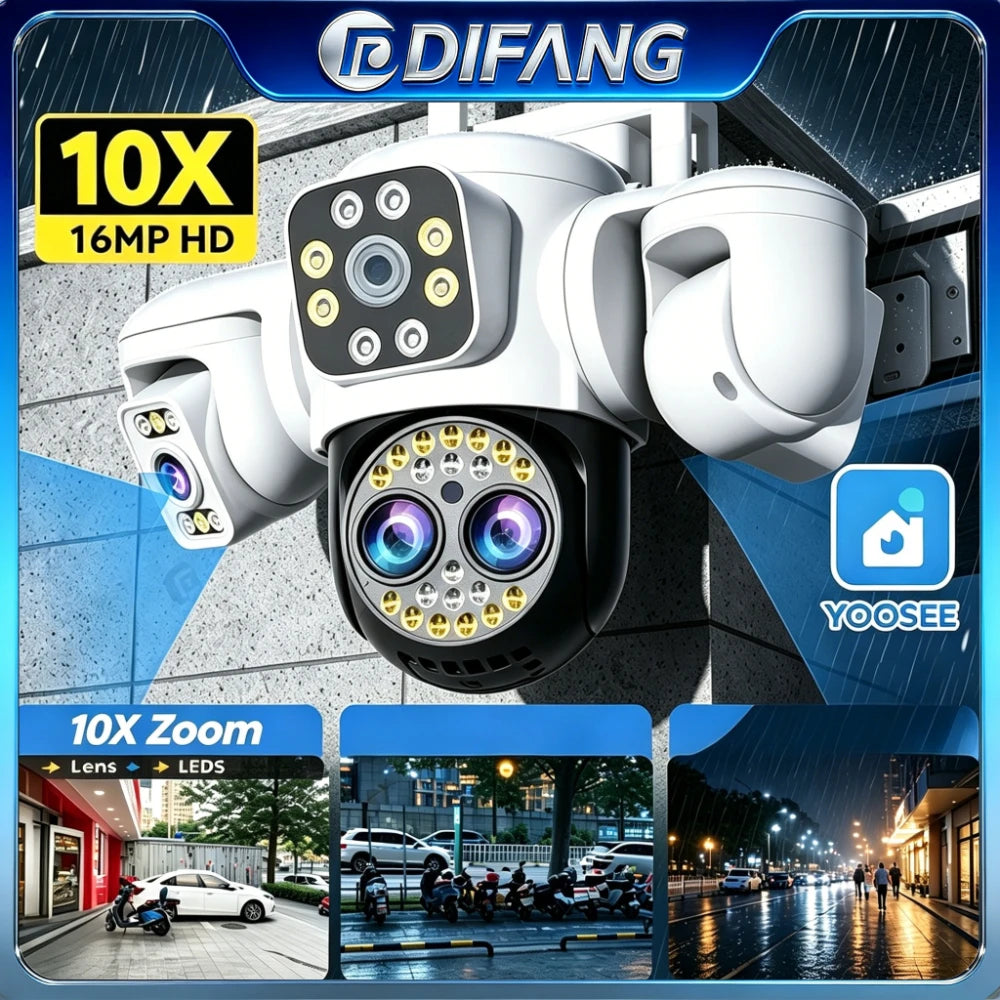 Yoosee Outdoor Camera Triple Screen Quad Lens 10X Optical Zoom AI Auto Tracking ONVIF Waterproof Yoosee CCTV Security Protection