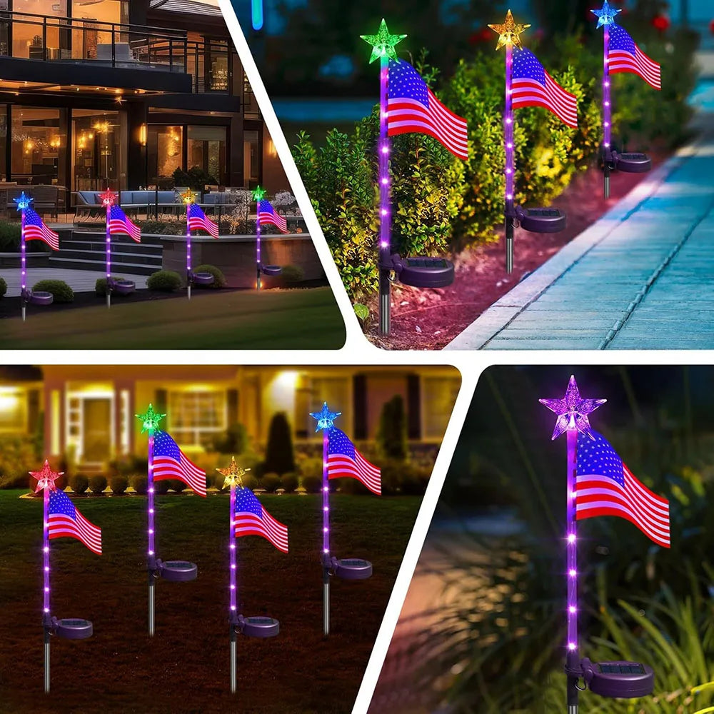 4Pcs LED American Flag Solar Lights Outdoor, 4th Of July Decoration Flag Lights with 2 Modes, Waterproof Summer Decora Garden Light, LED Solar Flag Patriotic Lights for Yard, Garden, Pathway, Independence Day, Memorial Day