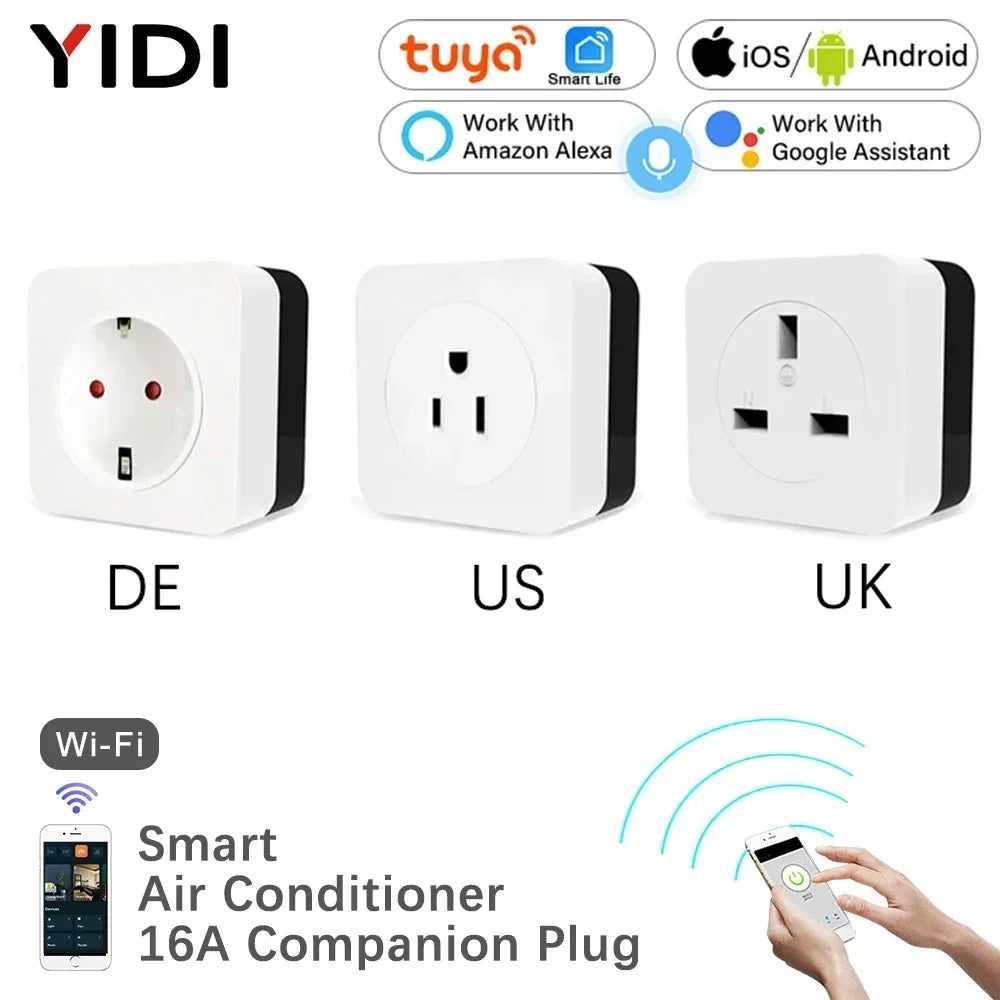 Tuya Smart Life WiFi Air Conditioner Plug Socket 16A UK US DE Outlet IR Remote Controller Alexa Google