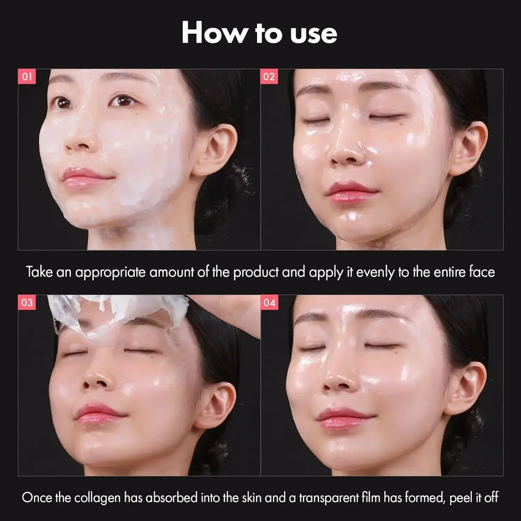 Real Collagen Fit 670,000ppm Wrapping Mask: hydrating peel-off facial mask for glowing, elastic glass skin results.