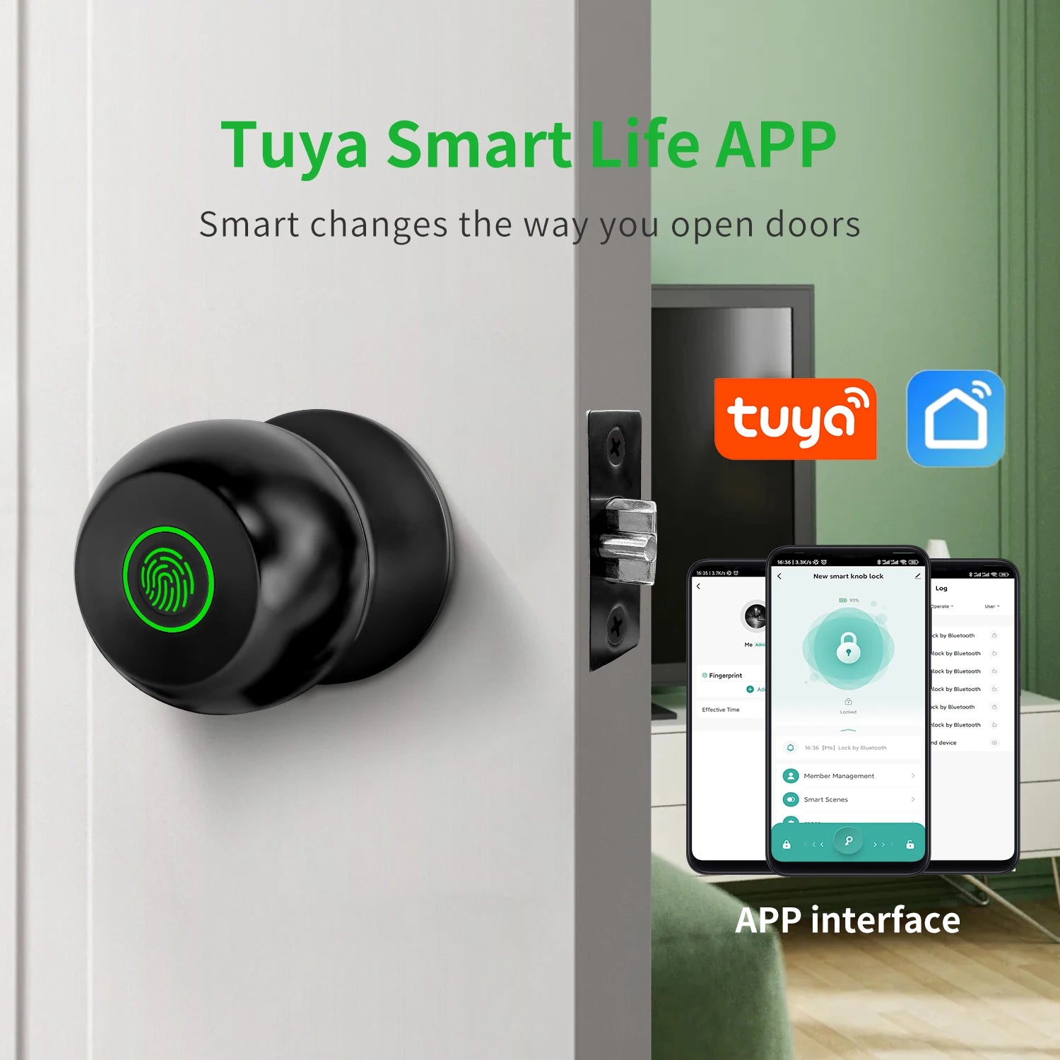Tuya Smart Lock Fingerprint Key Unlock App Remote Control Intelligent Door Lock Keyless Security Door for Apartment