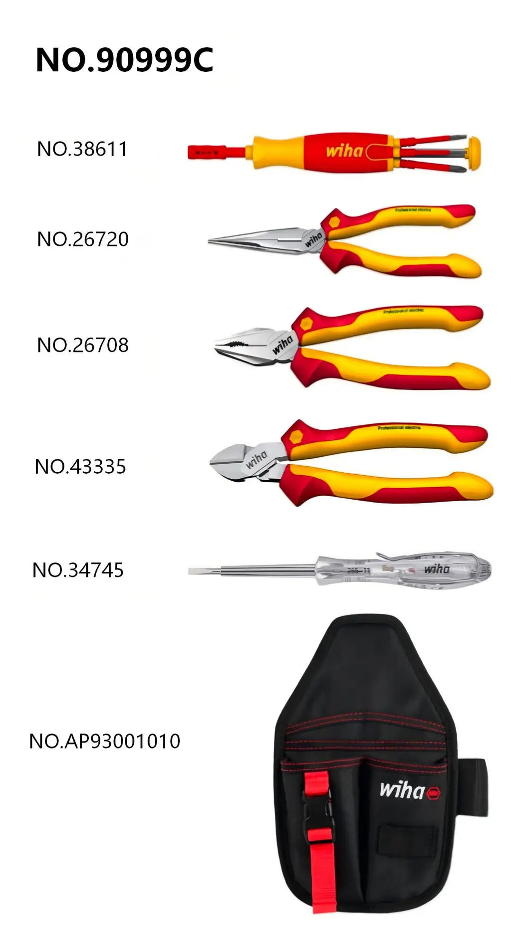 Wiha 90999C 6-Piece 1000V VDE Insulated Electrician Tool Kit, Multifunctional Pliers Screwdriver Set with Portable Storage Bag