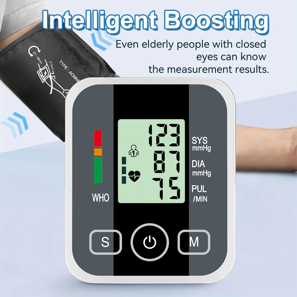 Portable LED Upper Arm Blood Pressure Monitor Portable Digital Tonometer Sphygmomanometer BP Monitor