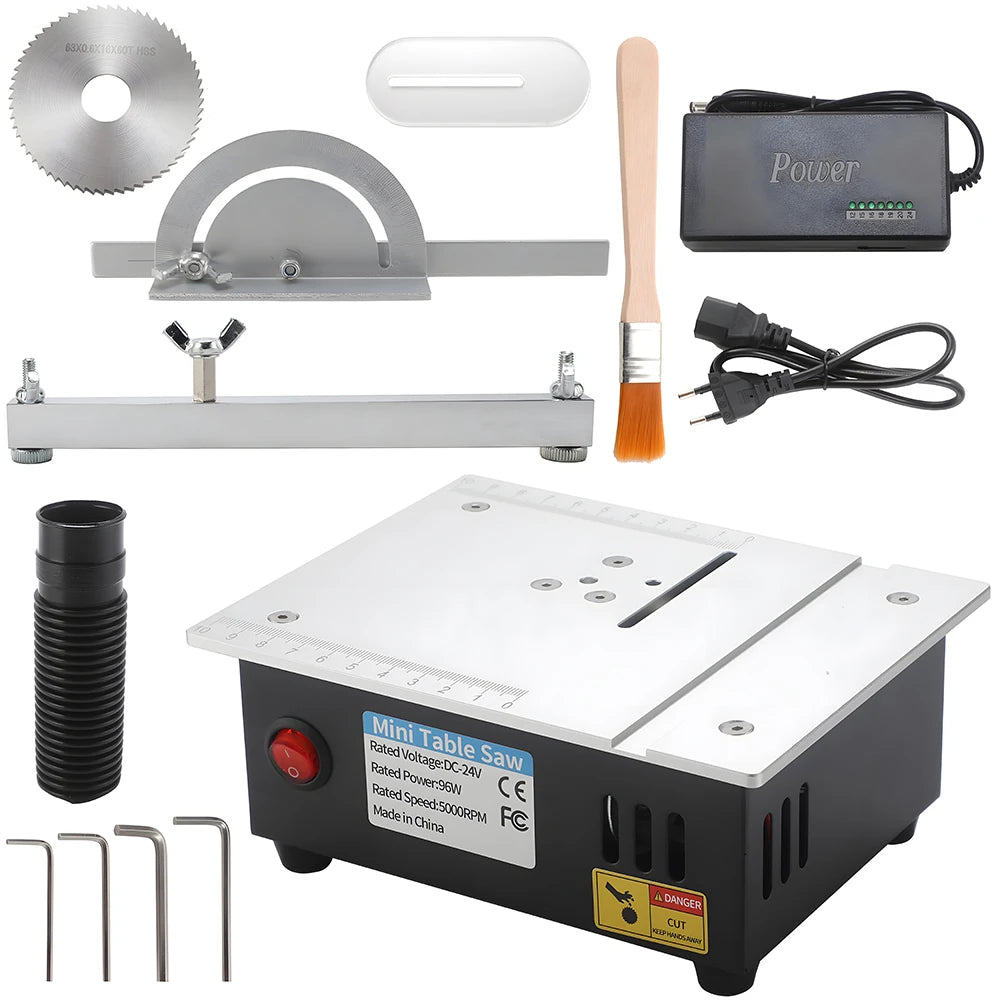Podofo 96W 5000RPM Mini Circular Table Saw 2.5 Inch Multifunctional Desktop Electric Bench Saw Household DIY Woodworking Cutting Tool with 63mm Blade For PCB Substrate Acrylic Plate Copper Tube Model Craft Making