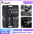Podofo 216 Piece Mechanic Tool Set, 1/4" 3/8" 1/2" Socket Wrench Sets with 24-Tooth Ratchet Wrench, for Automotive Motorcycle Repair & Household