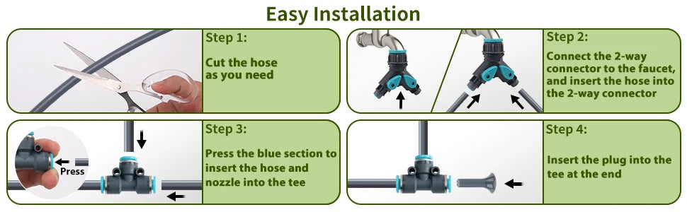 100 200FT 1/4" Drip Irrigation System Kit Automatic Garden Watering System With 16Pcs Adjustable Spray Nozzles For Garden Lawn