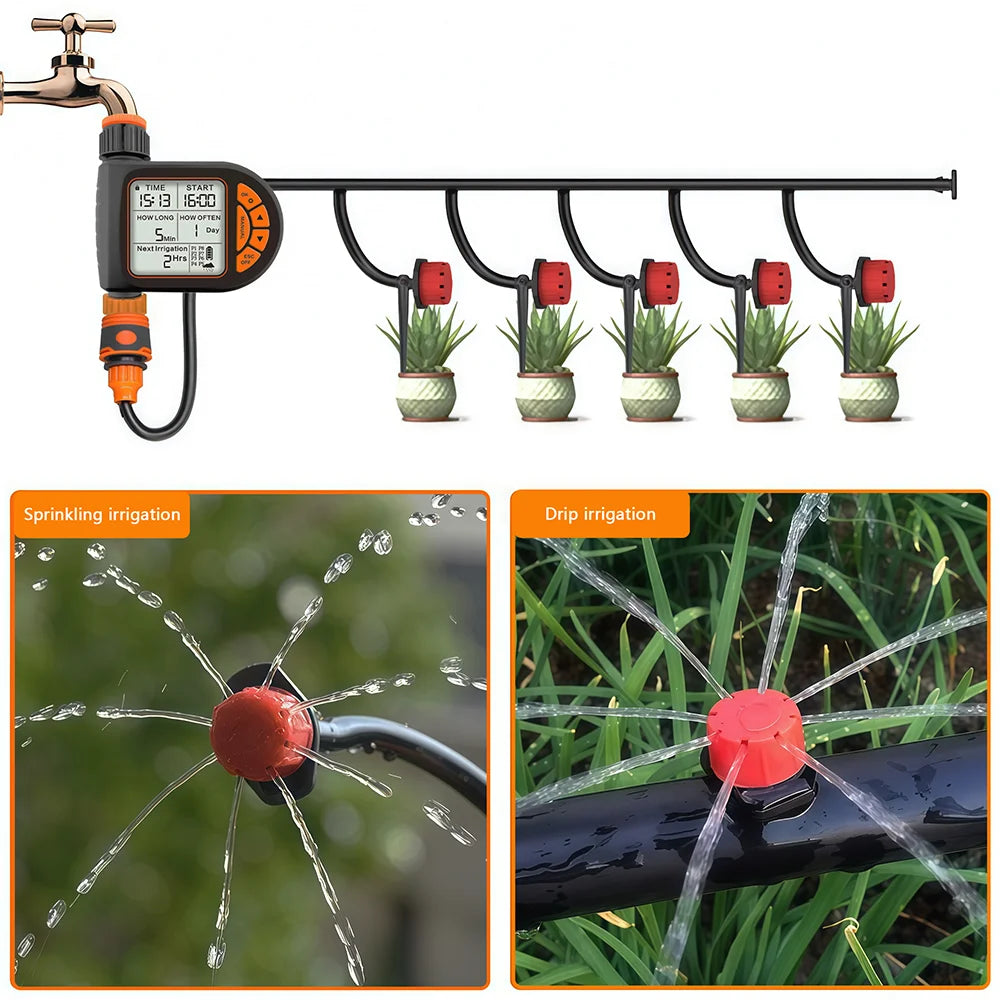 20M Smart Garden Timer Irrigation Set  LCD Automatic Watering Controller Set With Rain Sensor for Farms IPX5 Waterproof