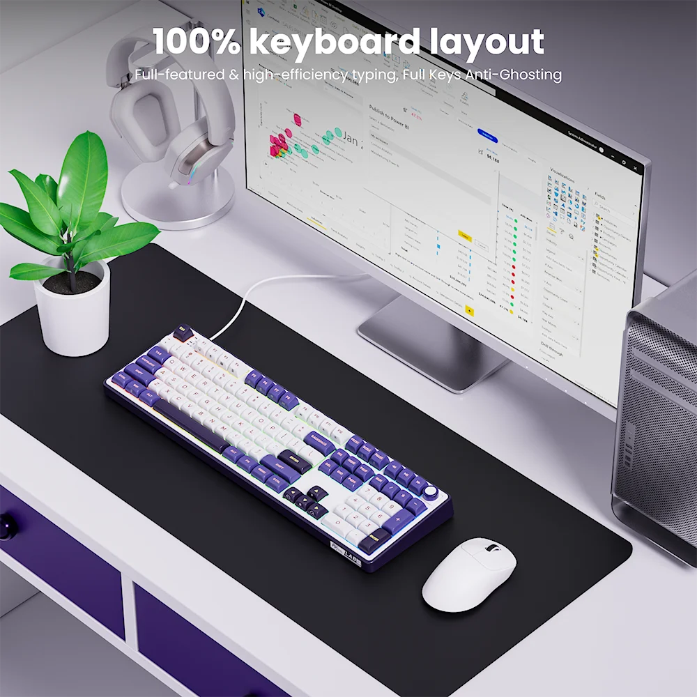RK Royal Kludge R108 Wired Mechanical Keyboard 100% 108 Keys MDA PBT Keycap Gasket RGB Hot-swappable Gamer Keyboard Metal Knob