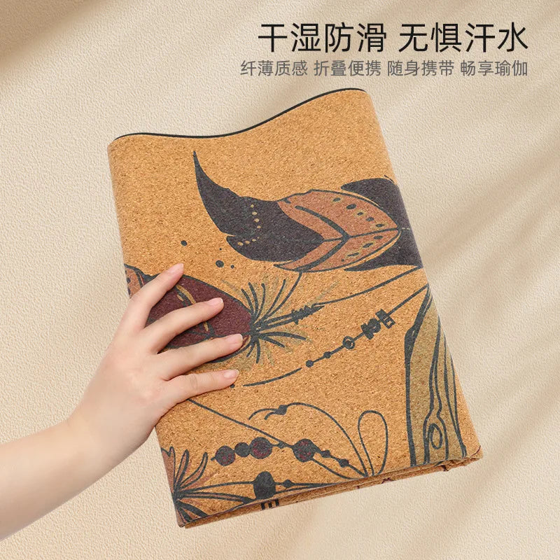 Non-slip Grab Shock Absorption Thickened Men's Yoga Sports Fitness Cork Folding Towel Yoga Mat